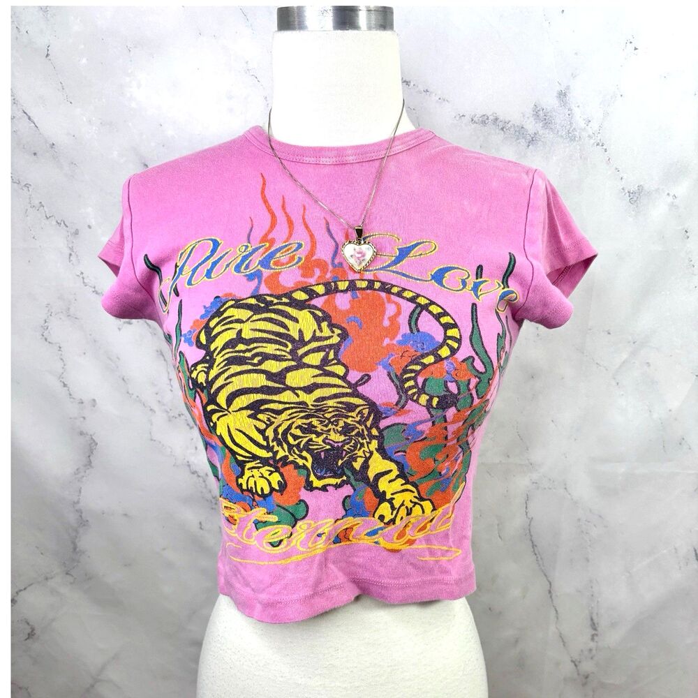 Y2k Graphic Baby Tee Shirt S Tiger Indie Sleaze Grunge Streetwear Baddie Edgy ED